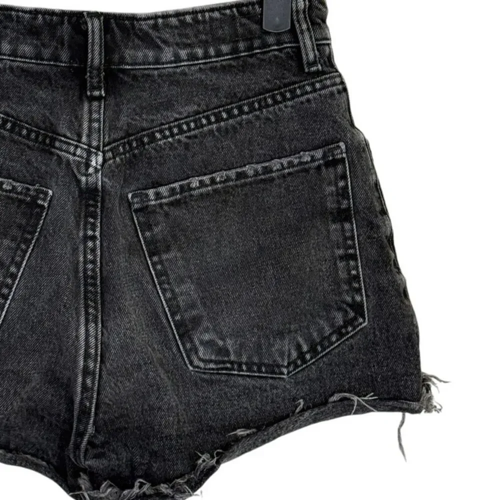 ZARA Cutoff Distressed Jean Shorts Raw Ripped Hem High Rise Pockets 0 Wash Black